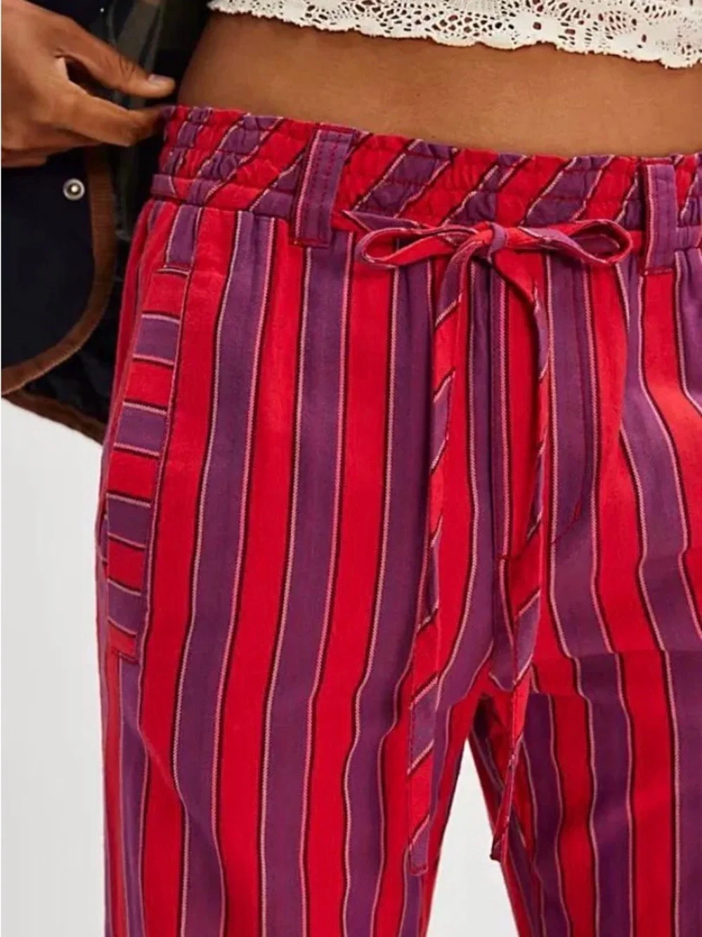Free People Marielle Pull-On Pants Straight-Leg Red & Purple Stripe Size Medium